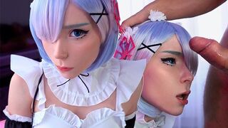 Kawaii Maid Cosplay Gives Deepthroat blowjob to Boss in POV