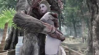 The dark elf gets her beaver smashed by a massive troll cock
