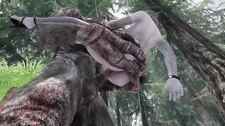 The dark elf gets her beaver smashed by a massive troll cock