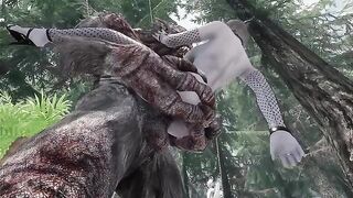The dark elf gets her beaver smashed by a massive troll cock