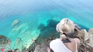A cute girl passionately sucks her ex-boyfriend's big dick on the beach