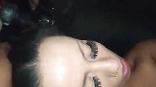The girl is having sex with the driver on his BMW car