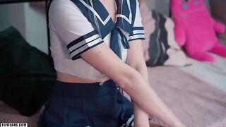 A cute schoolgirl got her pussy full of sperm and cum on her face