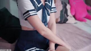 A cute schoolgirl got her pussy full of sperm and cum on her face
