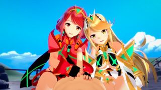 Xenoblade: threesome with Pyra and Mythra (3D hentai) - a hot scene you should check out