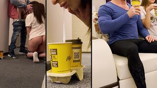 The delivery guy came to the house and the wife made a cum coffee for him