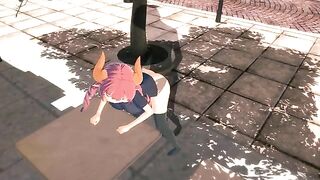 Hentai with Kobayashi and Iruru in 3D date