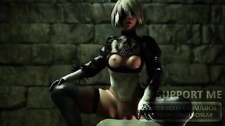 Compilation video of Nier Automata's 2B character with sound, featuring intense scenes from the game