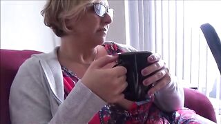 The stepson returned home and was greeted by a passionate stepmom in a steamy encounter