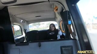 Fake taxi ride with Sabien DeMonia in fishnets and big natural tits
