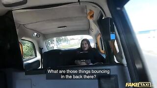 Fake taxi ride with Sabien DeMonia in fishnets and big natural tits