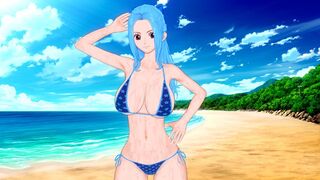 A busty woman named Vivi enjoys having sex on the beach