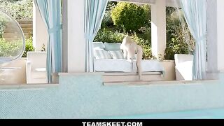 Skinny yoga girl Lola Fae fucked by her mom’s boyfriend by the pool