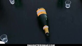 Bottle spinning game turned into a hot foursome with stepdads