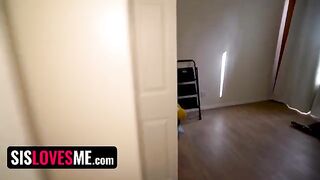 Hot step sister interrupted during her naughty show for her online fans on Kyzdar Net