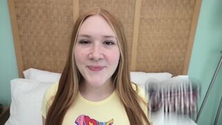 Redhead teen with freckles and hairy pussy gets fucked on cam