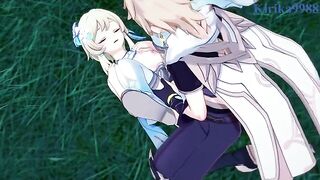 Aether and Lumine fuck in the meadow at night