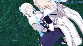 Aether and Lumine fuck in the meadow at night