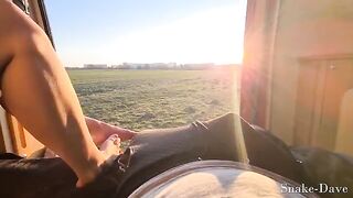 Camping sex in the open door of a camper van