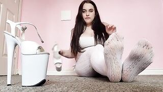 White tights and pleasers foot worship with exclusive teen action