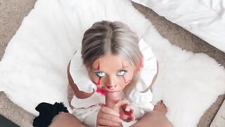 Bitch fucked crazy before Halloween, with cum in mouth