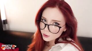 The secretary gets a cumshot on her big boobs after work