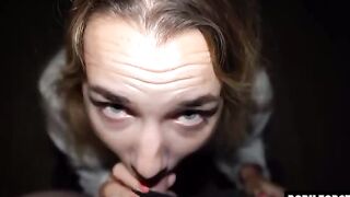 Cutie Mona Blue gets her throat filled with cum in a risky public encounter