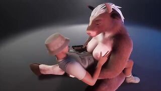 Furry cow takes the milk of a tired ranger