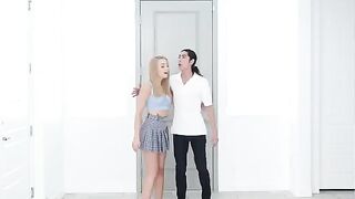 Skinny blonde Madison Summers gets fucked in the kitchen with passionate intensity
