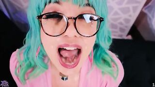 Little Puck, the cum-loving nymphomaniac, gets her fat nuts covered with sticky jizz