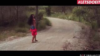 Hot brunette Alexa Tomas pisses in the street before getting fucked