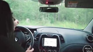 Two girls brought a guy to the forest and fucked him there in a car