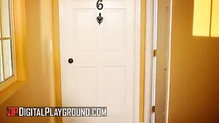 Scarlet Red and Clover fuck hard while neighbor masturbates