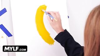 Artistic MILF with big tits seduces her nude painting male model in a steamy encounter