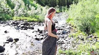 A teen redhead wanted to get fucked and have a creampie outdoors