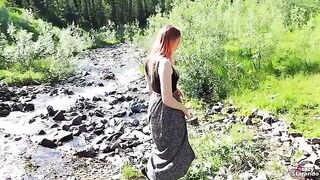 A teen redhead wanted to get fucked and have a creampie outdoors