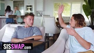 Two lusty stepsisters get fucked hard by their stepbrothers in a steamy swap