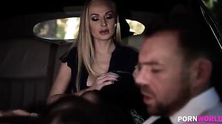 The driver got screwed with a busty bombshell and another hot babe