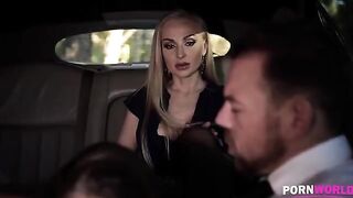 The driver got screwed with a busty bombshell and another hot babe