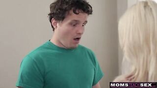 Stepson's favorite fantasy is a hot MILF mom with big boobs fucking him and tucking him in