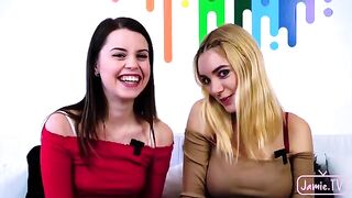 Two cute girls share a big dick in an intense threesome with Nico Nice