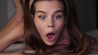 Petite teen with a tight ass gets fucked by a huge cock in anal