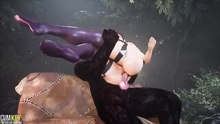 Furry werewolf mates with a beautiful woman in 3D