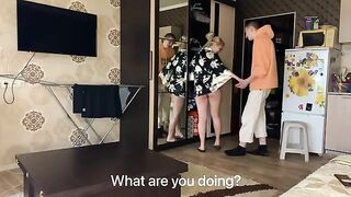 A hot MILF without panties seduces a young guy and fucks with him