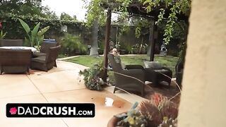 Fit teen lets pervert stepdad finger and fuck her by the pool