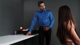 A hot girl was stopped by a TSA agent at the airport check