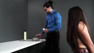 A hot girl was stopped by a TSA agent at the airport check