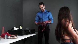 A hot girl was stopped by a TSA agent at the airport check