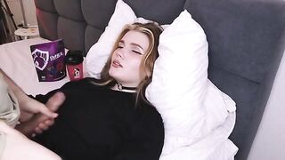 A cute girl fulfilled the old dream of a guy and got cum on her tits