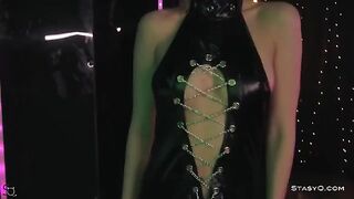 Skinny teen AngelQ stripping on stage with stunner effect